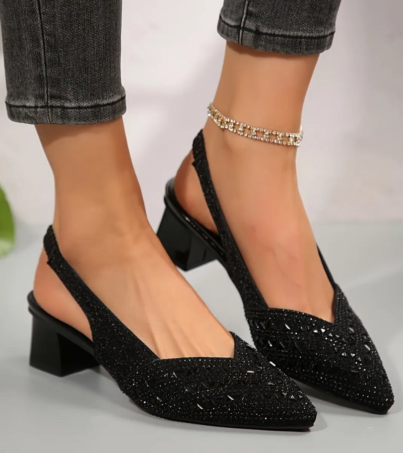 Bruna™ | Elegant Slingback Heels with Rhinestones and Comfortable Heel
