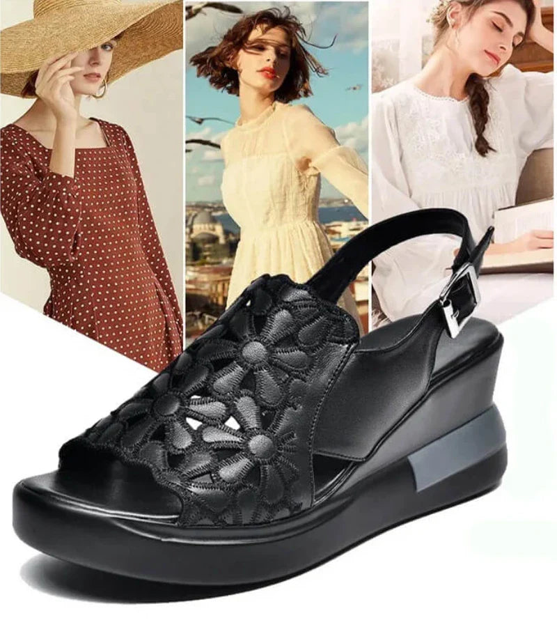 Fiorella™ | Ergonomic Wedge Sandals with Floral Embroidery