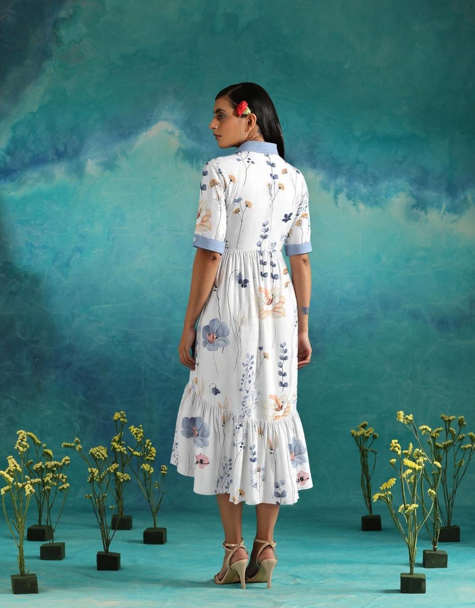 Elvienne™ | Fresh Maxi Dress with Print & Collar