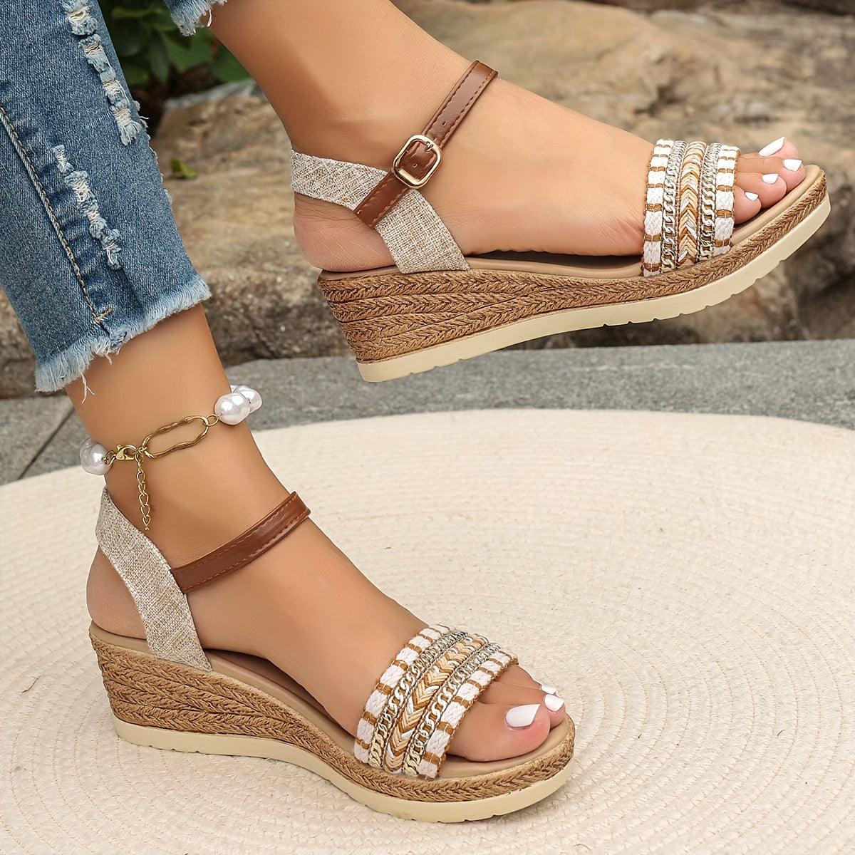 Amara™ | Boho Braided Wedge Sandals