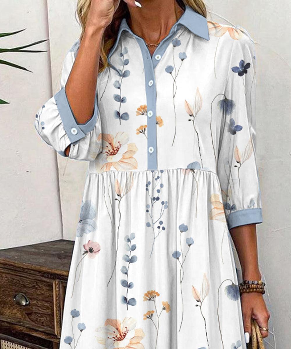 Elvienne™ | Fresh Maxi Dress with Print & Collar