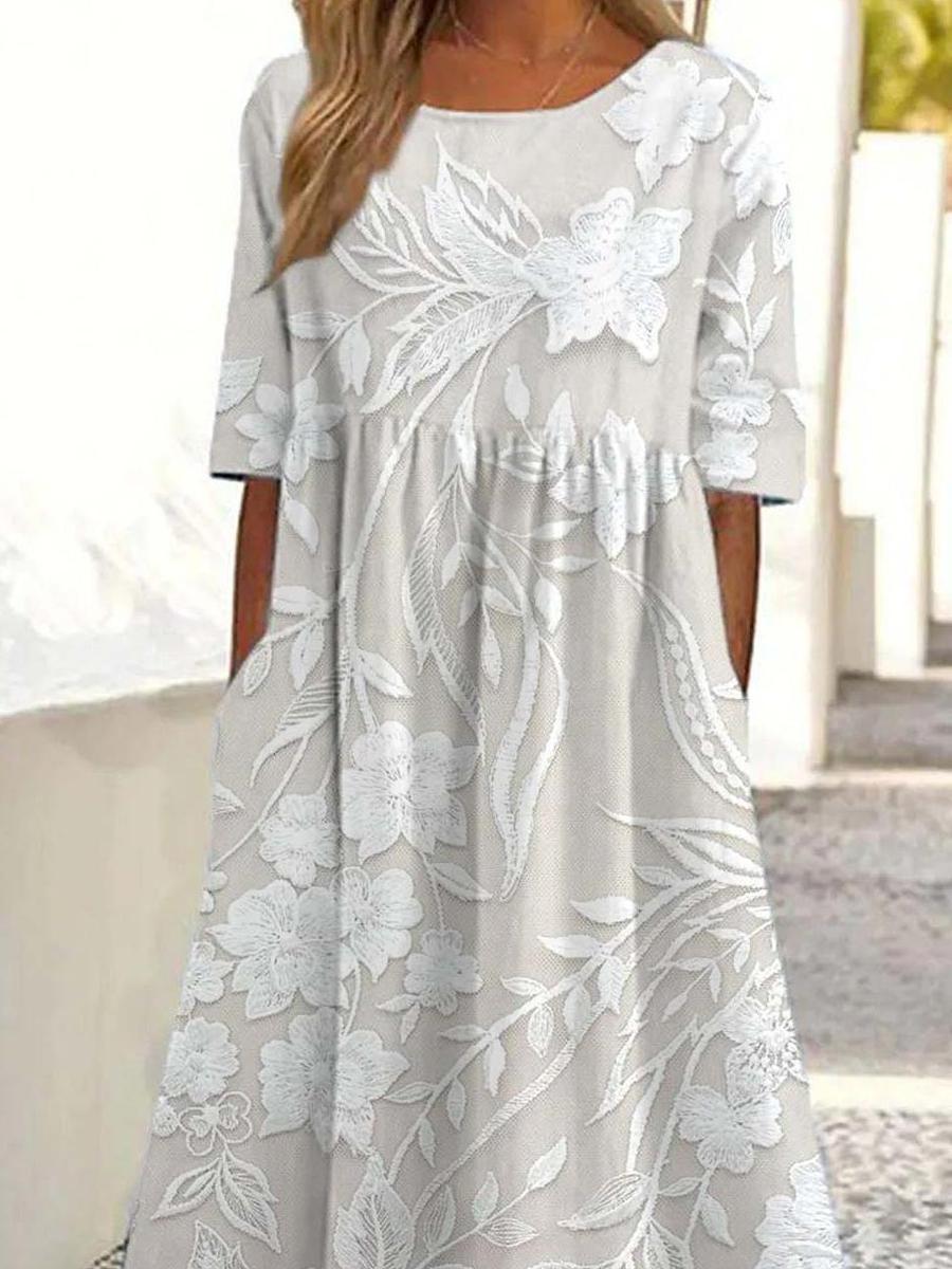 Maëlle™ | Classic Midi Dress with Print & Side Pockets