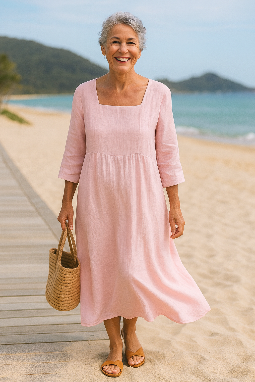 Claudia™ | Classic Square-Neck Dress – Timeless Elegance, Effortless Comfort