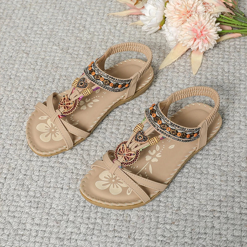 Colella™ | Elegant Sandals Decorated with Flowers and a Rhinestone Butterfly