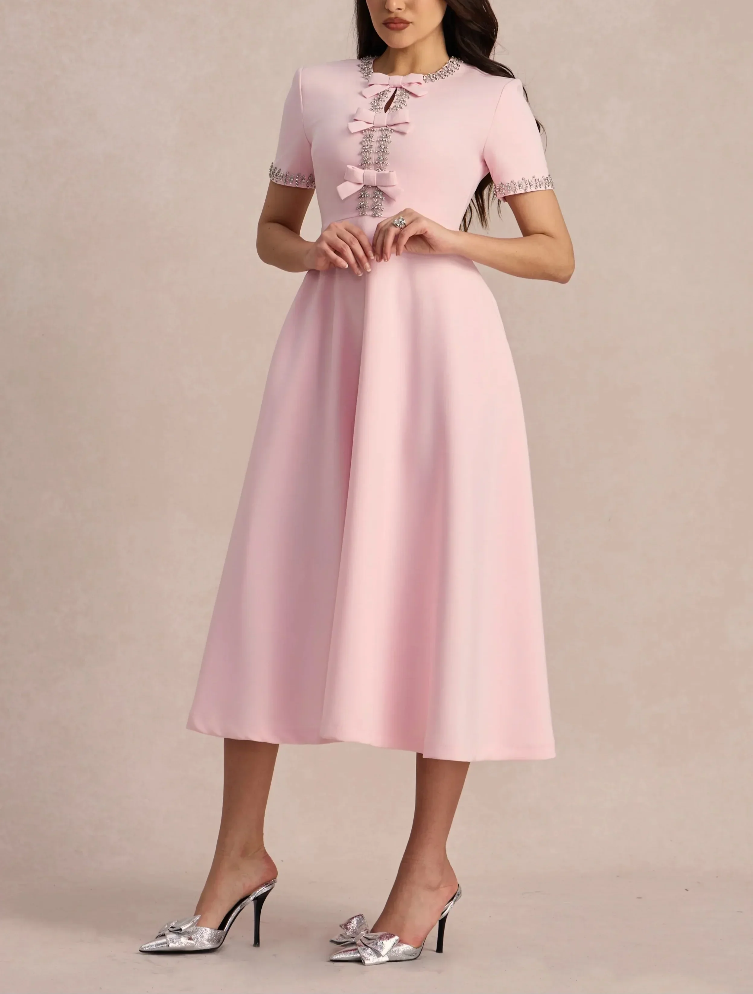 Beverly™ | Women's Flared Dress with Bows and Beads