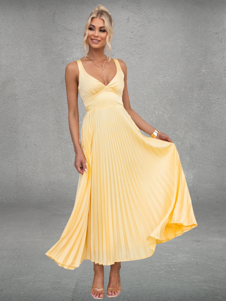 Donna™ | Yellow Pleated Midi Dress