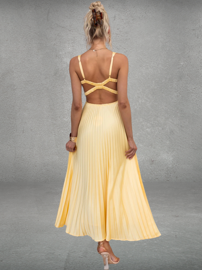 Donna™ | Yellow Pleated Midi Dress
