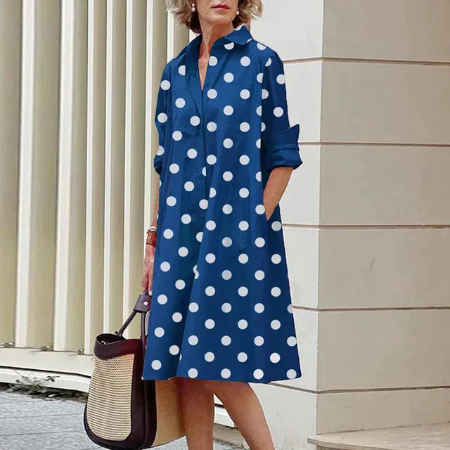 Clara™ | Retro Midi Dress with Collar and Elegant A-Line