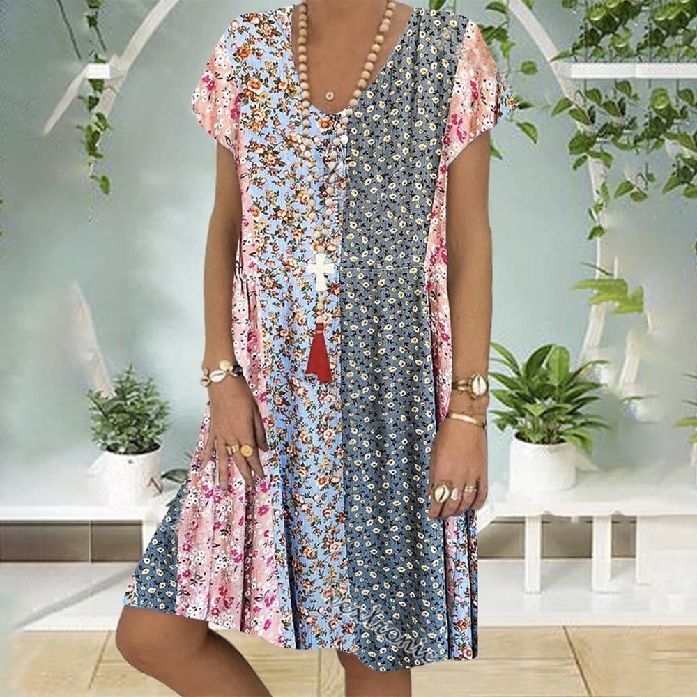 Noa™ | Boho Summer Dress with Floral Print and A-Line Fit