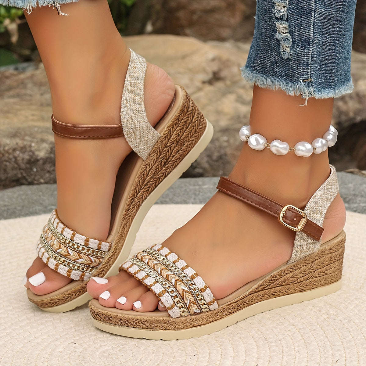 Amara™ | Boho Braided Wedge Sandals