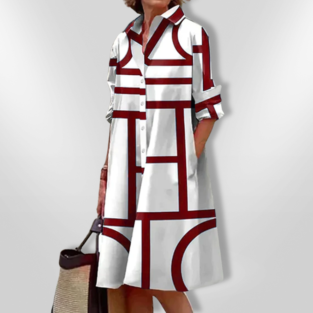 Helena™ | Midi Dress with Geometric Pattern