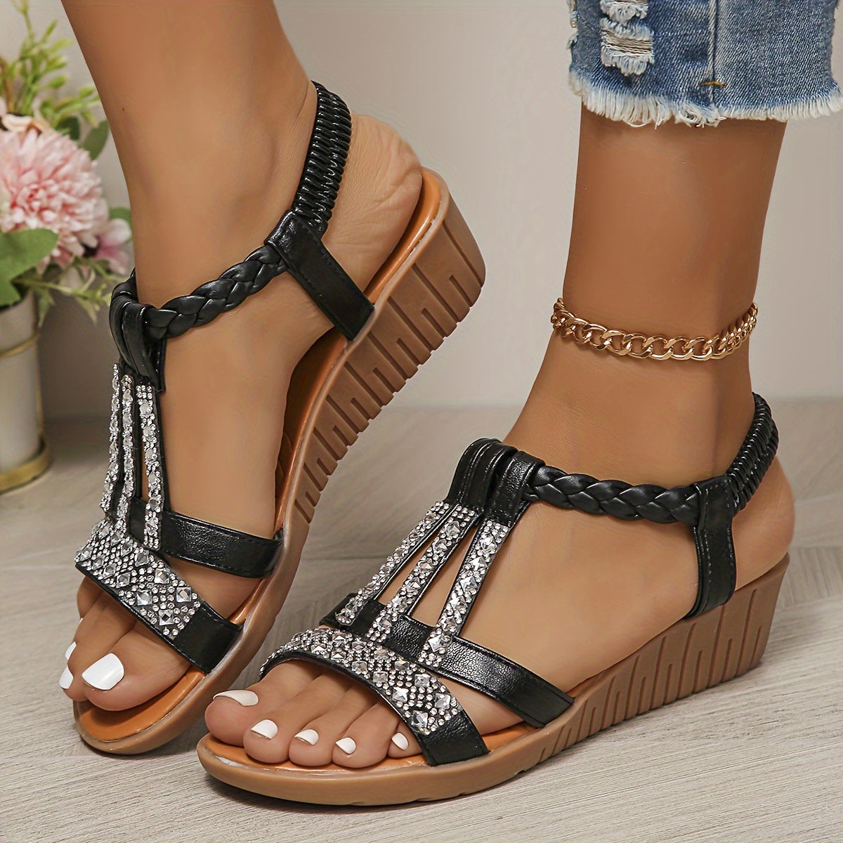 Elara™ | Crystal Braided Sandals