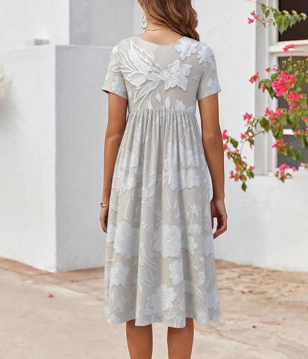 Maëlle™ | Classic Midi Dress with Print & Side Pockets