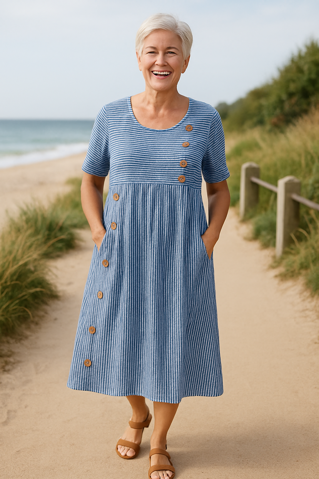 Brienne™ | Striped Midi Dress – Effortless Comfort, Everyday Confidence