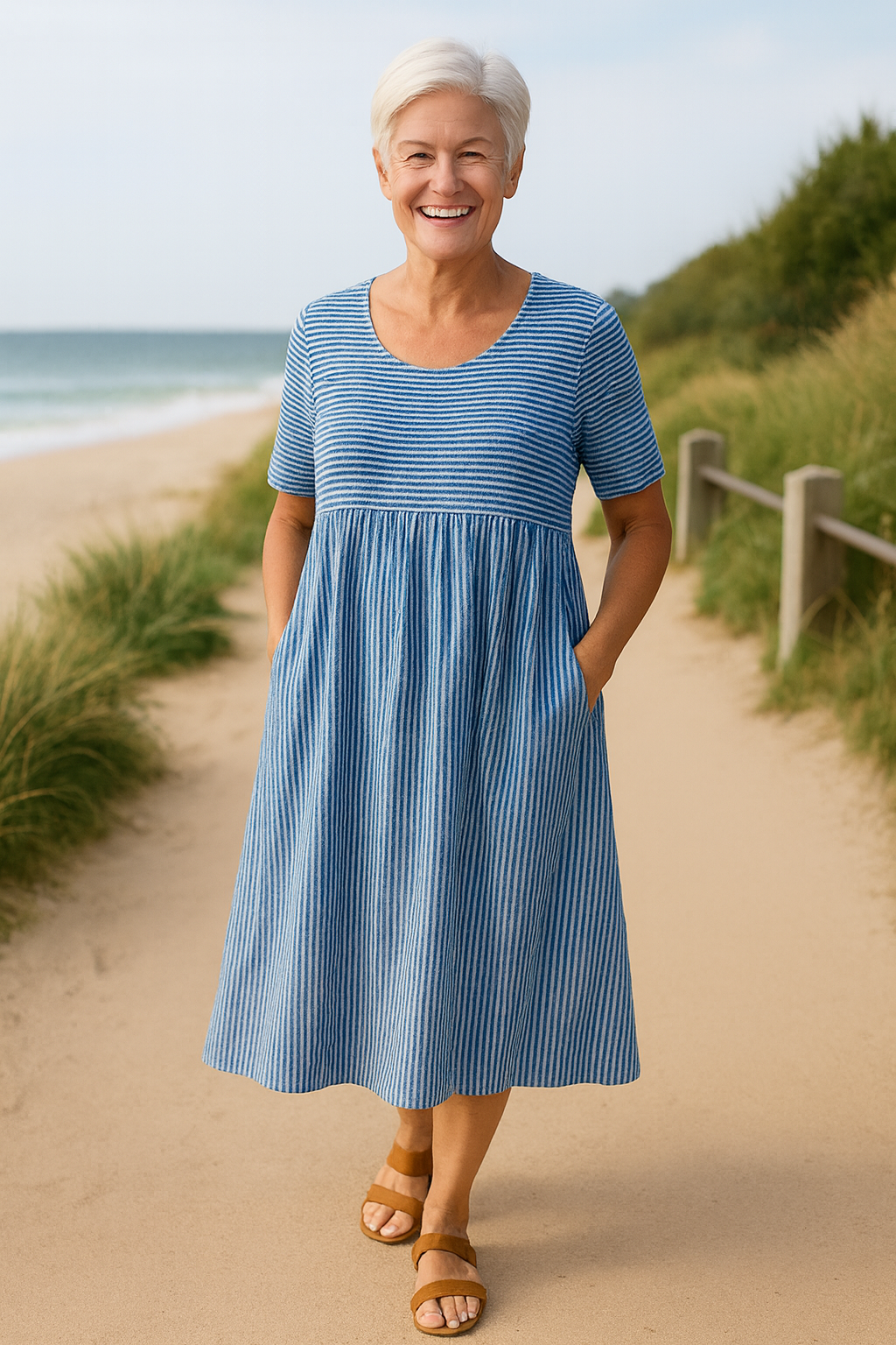 Louise™ | Striped Midi Dress – Effortless Comfort, Everyday Confidence