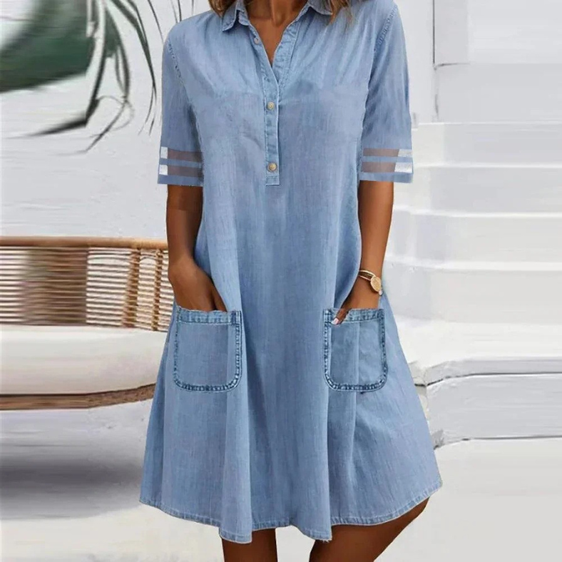 Jill™ | Denim Midi Dress with Side Pockets