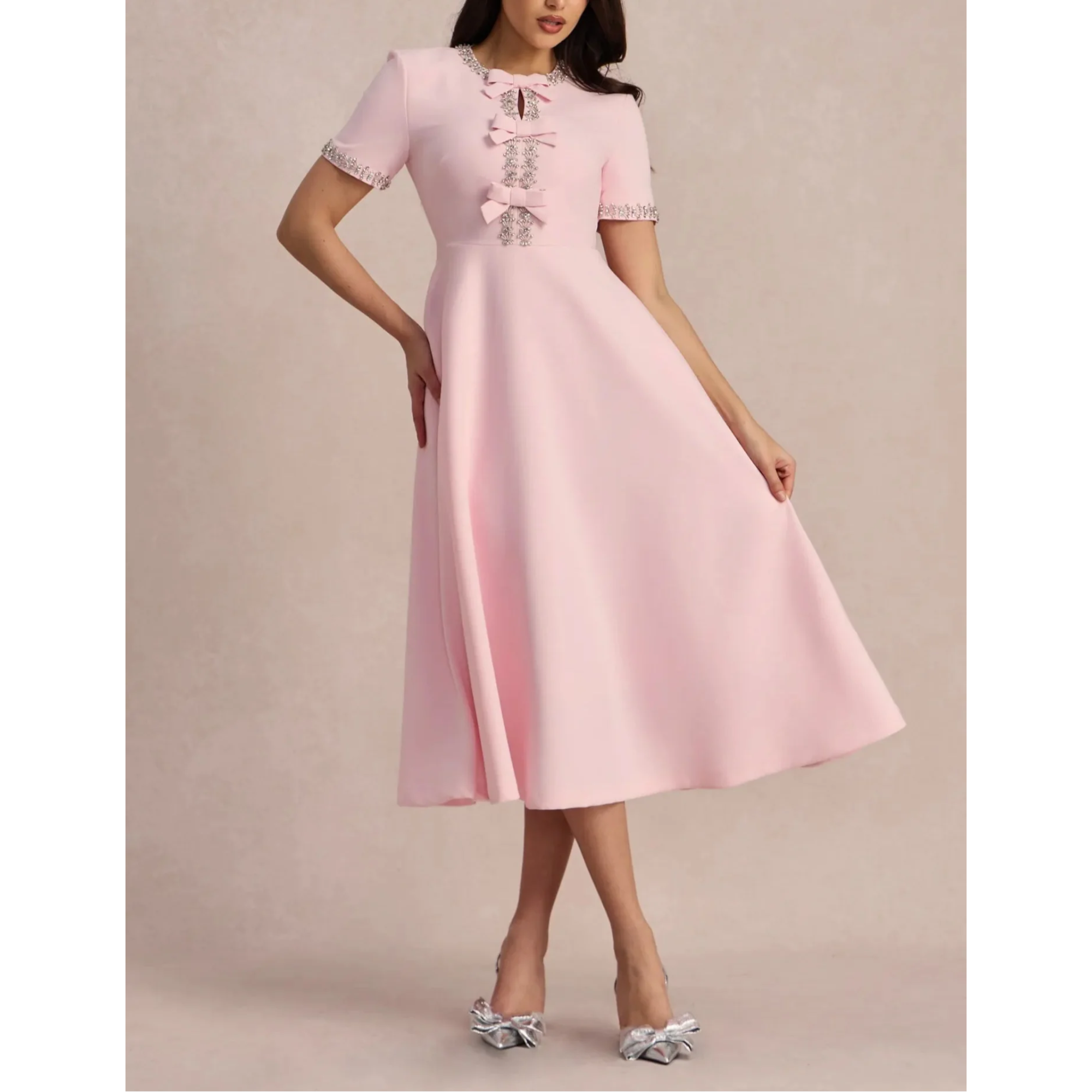 Beverly™ | Women's Flared Dress with Bows and Beads