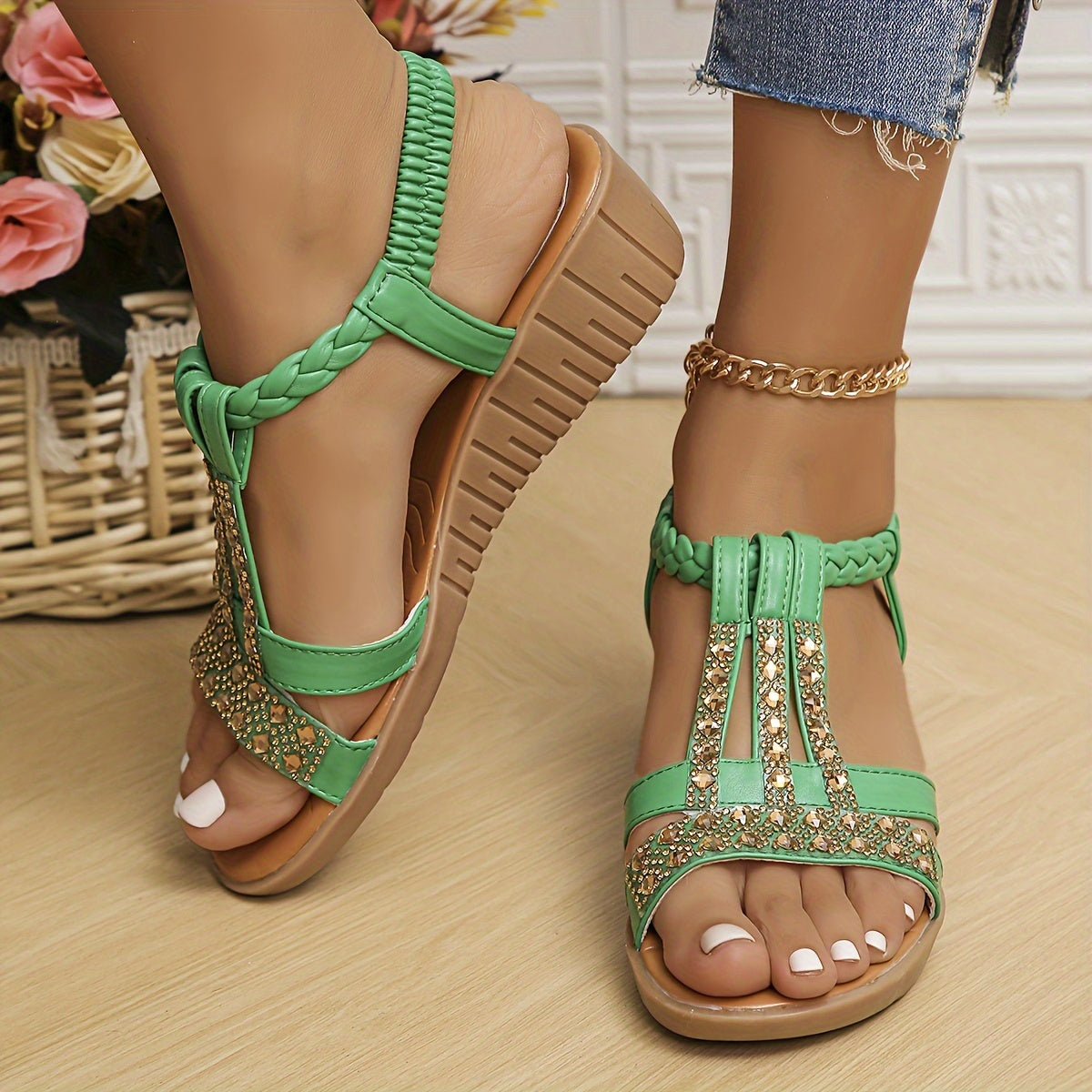 Elara™ | Crystal Braided Sandals